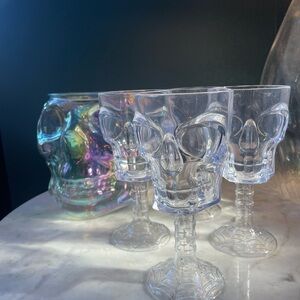 Skull Bare Ware Set - 4 acrylic stemmed glasses and Iridescent Bucket